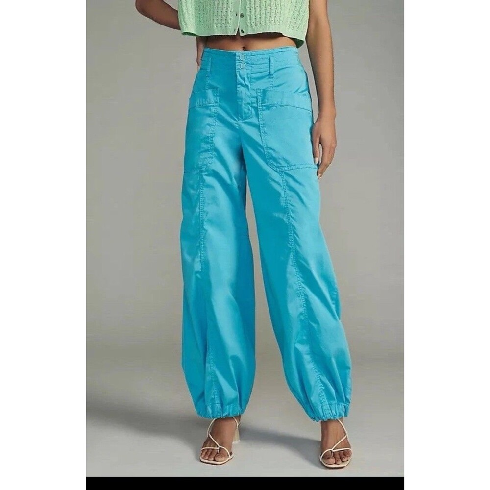 Anthropologie Maeve Clean Balloon Pants Teal Blue Elasticized Cuffs Size 4 Cargo